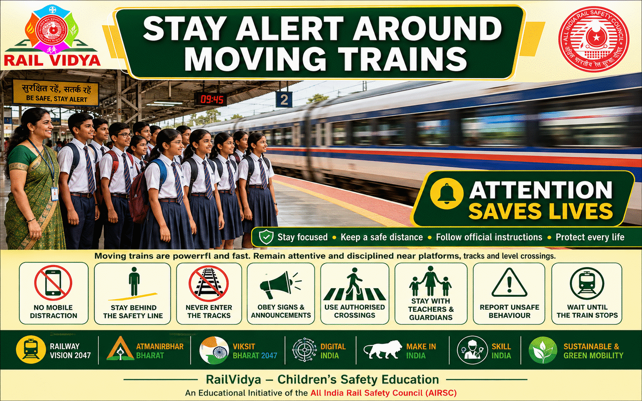 STAY ALERT AROUND MOVING TRAINS